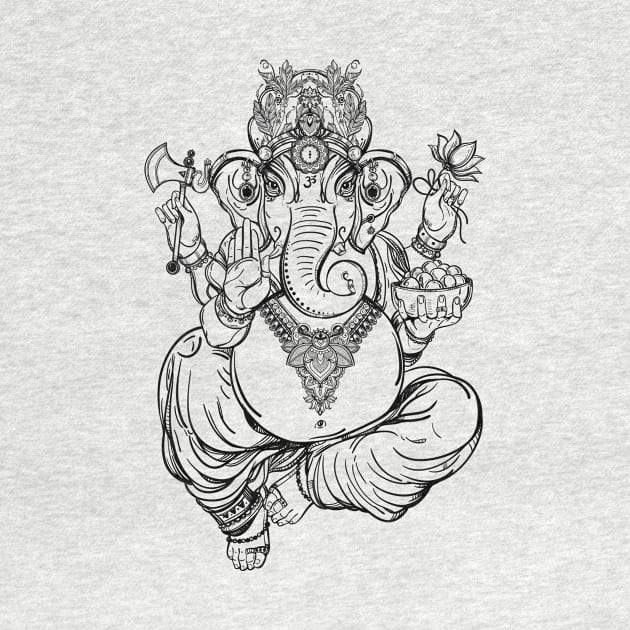 Ganesh: Hindu Spiritual Elephant Lord In Lotus Pose by loltshirts